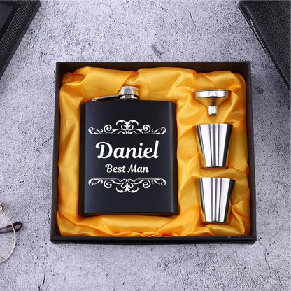 Personalized 6oz Stainless Steel Hip Flask – Engraved Gift for Best Man, Groom, Wedding with Custom Logo & Gift Box