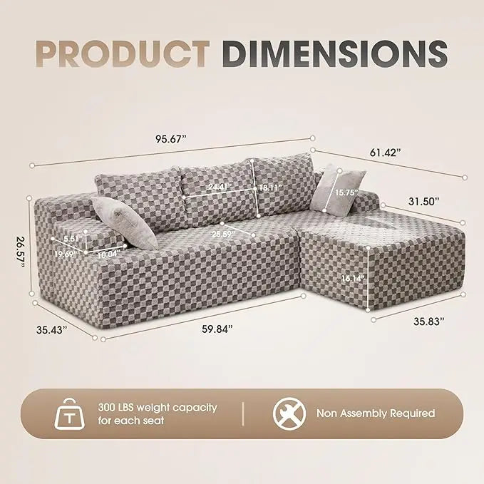 Modular L-Shaped 3-Seat Sectional Sofa — Memory Foam, Deep Seating & Storage