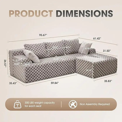 Modular L-Shaped 3-Seat Sectional Sofa — Memory Foam, Deep Seating & Storage