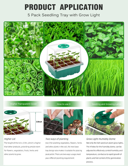 Plants Seed Starter Trays with Grow Light — 12-Hole Nursery Pots for Home, Greenhouse & Indoor Growing