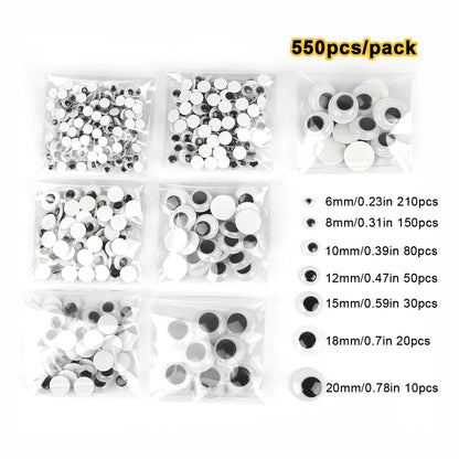 Self-Adhesive Googly Wiggle Eyes - 100/200/550PCS DIY Craft Scrapbooking Doll Toy Accessories