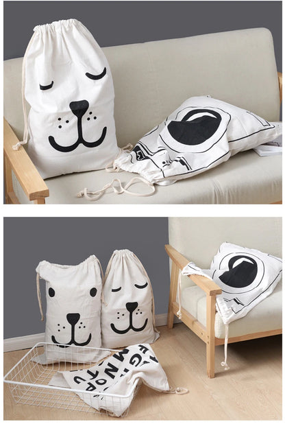 Large Cotton & Linen Laundry Bag — Drawstring Duffle Bag for Clothes & Toy Storage