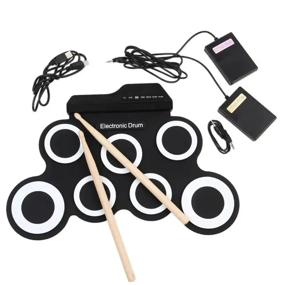 2022 New Folding Silicone Hand Roll USB Electronic Drum Kit – Portable Practice Pad with Drumsticks & Sustain Pedal