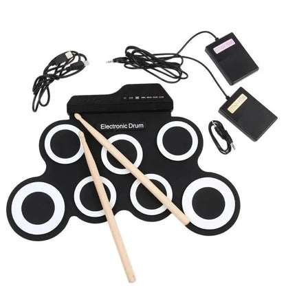 2022 New Folding Silicone Hand Roll USB Electronic Drum Kit – Portable Practice Pad with Drumsticks & Sustain Pedal