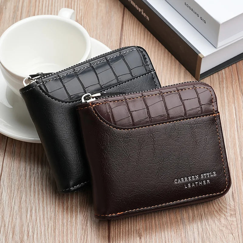 Leather Men's Wallet – Luxury Zipper Purse with Card Holders and Coin Pocket, RFID Protection, Perfect Gift for Men