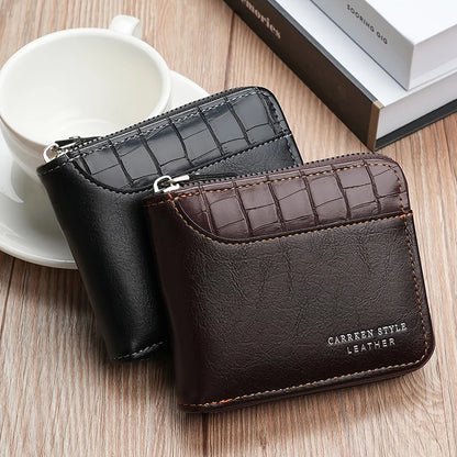 Leather Men's Wallet – Luxury Zipper Purse with Card Holders and Coin Pocket, RFID Protection, Perfect Gift for Men
