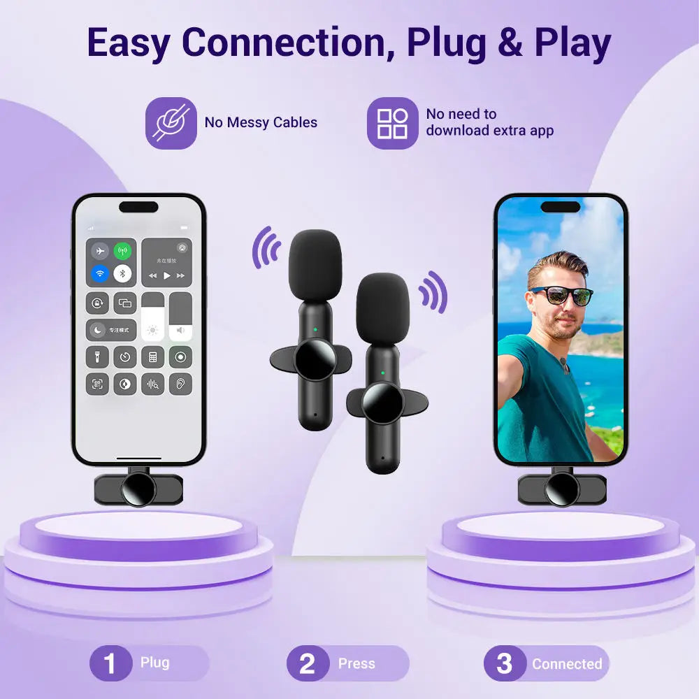 Wireless Mini Lavalier Microphone – Portable Noise-Reduction Lapel Mic for iPhone & Android Video Recording