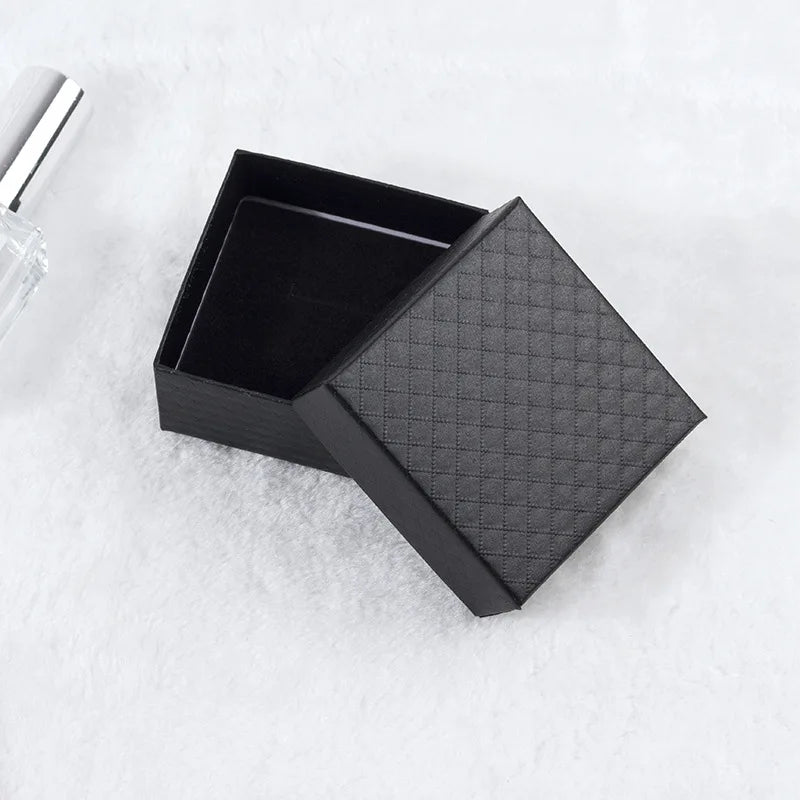 7x7cm Black Square Plaid Jewelry Box for Women – Necklace, Bracelet, Earrings, Ring Gift Organizer