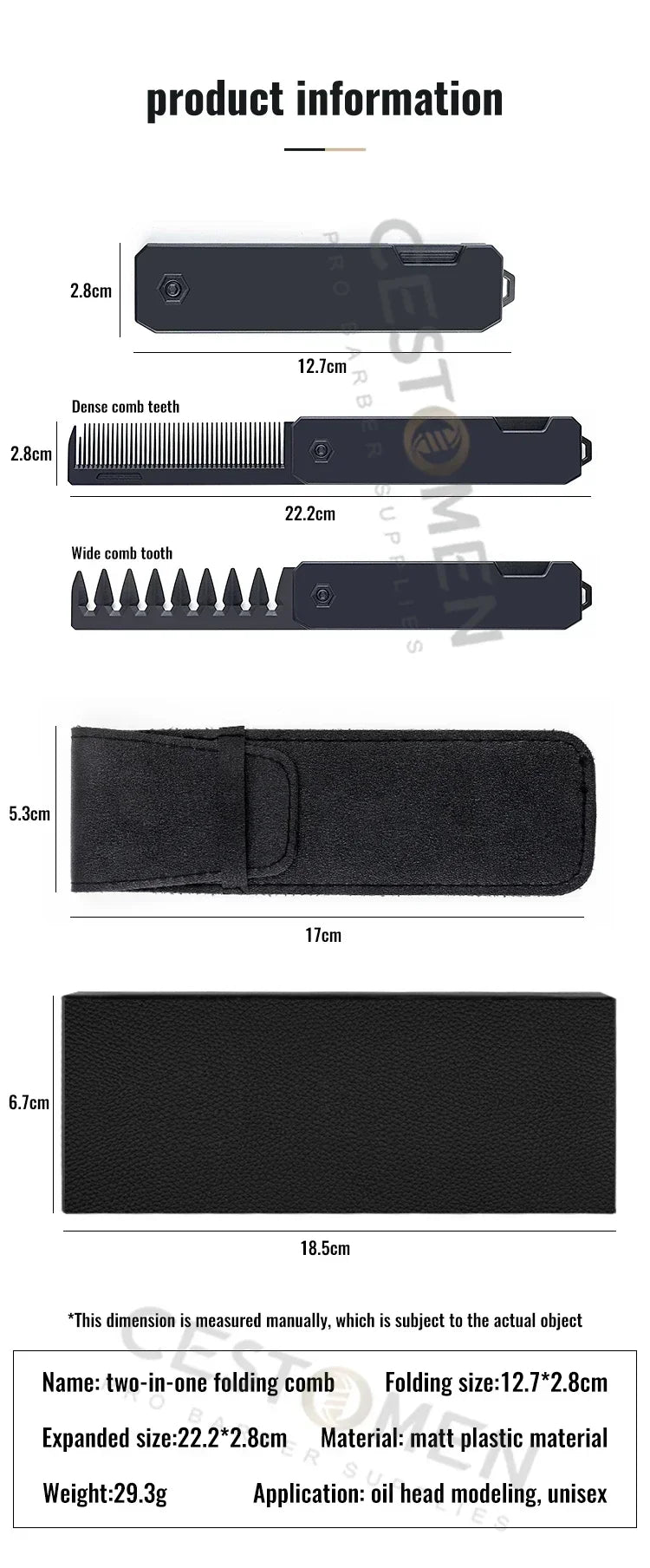 2-in-1 Pocket Folding Comb – Wide Tooth & Beard Comb for Hair Styling and Barber Use