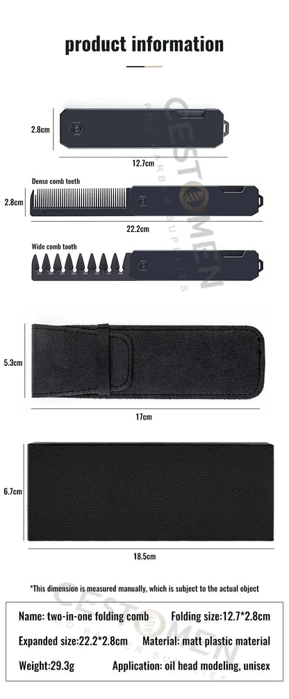2-in-1 Pocket Folding Comb – Wide Tooth & Beard Comb for Hair Styling and Barber Use