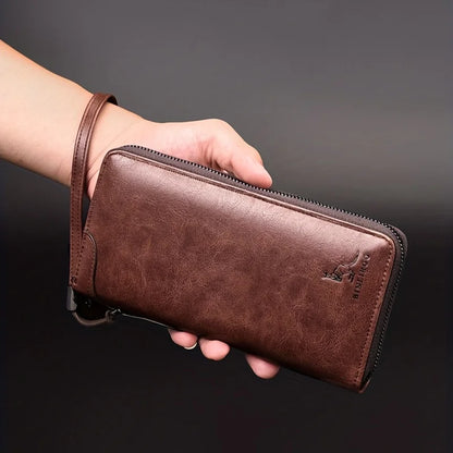 Men's Long Zipper Wallet – High-Quality PU Leather, RFID Blocking Business Clutch, Credit Card Holder
