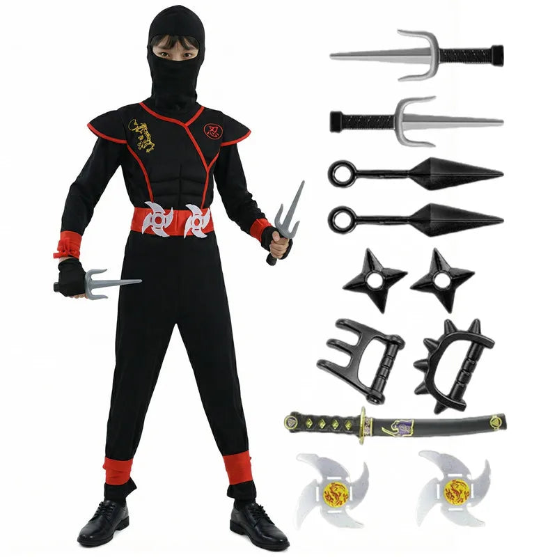 Kids Ninja Costume - Masked Warrior Anime Roleplay Outfit for Boys & Girls, Halloween Party Dress-Up Costume