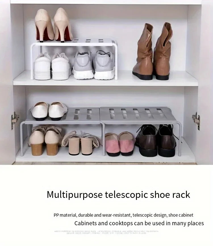 Adjustable Multi-Tier Plastic Shoe Rack — Space-Saving Storage Organizer for Sneakers, Slippers, Home, Dorm, Closet, White or Gray