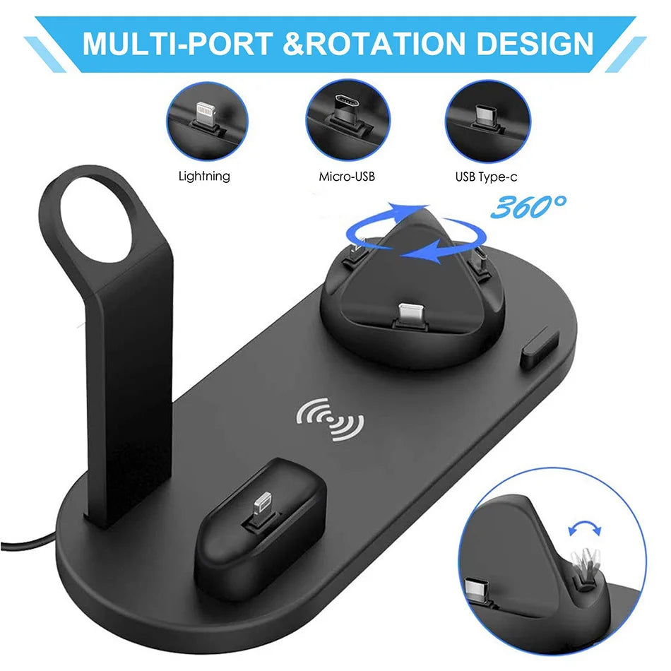 30W 7-in-1 Wireless Charger Stand Pad: Fast Charging Dock Station for iPhone 14/13/12 Pro Max, Apple Watch, Airpods Pro, iWatch 8/7