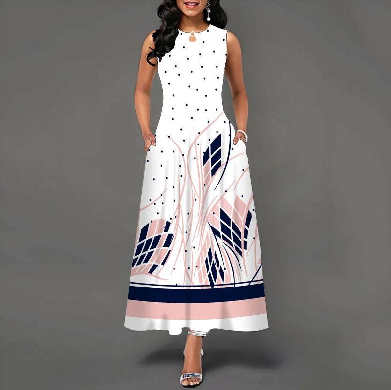 Women’s Loose Floral Vintage Maxi Dress – Ruffled Hole Summer Camis Big Size Elegant Party Dress