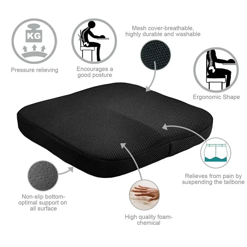 Orthopedic Memory Foam Coccyx Cushion – Non-Slip Tailbone & Sciatica Pain Relief Seat Pad for Office Chair & Car