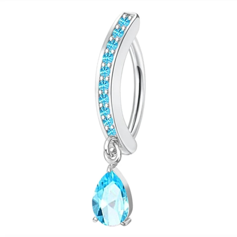 Stainless Steel Crystal Belly Button Ring - Fashion Drip Clicker Navel Piercing Jewelry for Women