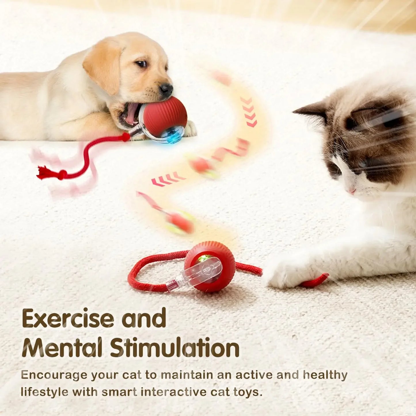 Cat Interactive Ball Toy – Automatic Rolling Ball with Tail, Rechargeable Smart Pet Toy, Intelligent Mouse for Cats