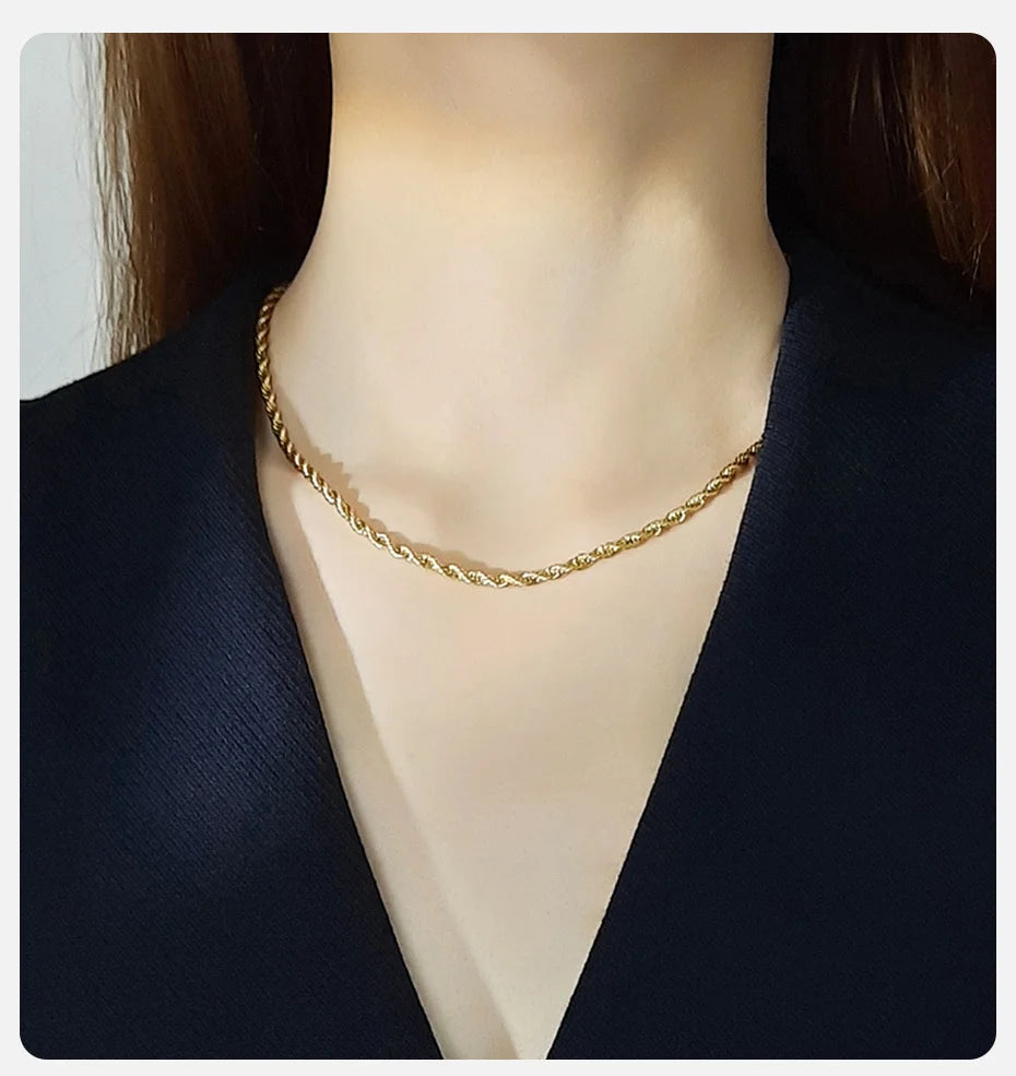 Vnox Dainty Gold Color Rope Chain Necklace – Chic Twisted Collar for Men & Women, Waterproof Stainless Steel, 2-5mm Width