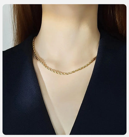 Vnox Dainty Gold Color Rope Chain Necklace – Chic Twisted Collar for Men & Women, Waterproof Stainless Steel, 2-5mm Width