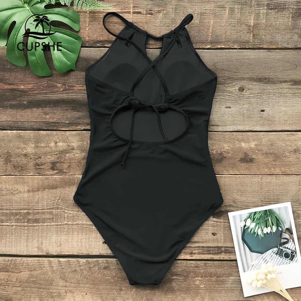 CUPSHE Lace-Up Back One-Piece Swimsuit – Sexy Cut-Out Backless Monokini Swimwear for Women, 2023 Beach & Bathing Suit