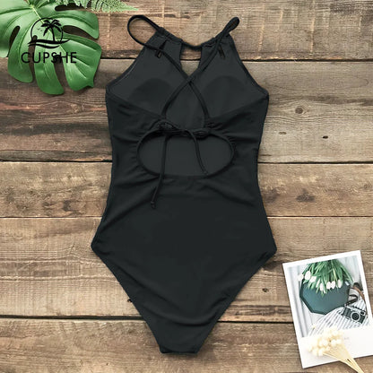 CUPSHE Lace-Up Back One-Piece Swimsuit – Sexy Cut-Out Backless Monokini Swimwear for Women, 2023 Beach & Bathing Suit