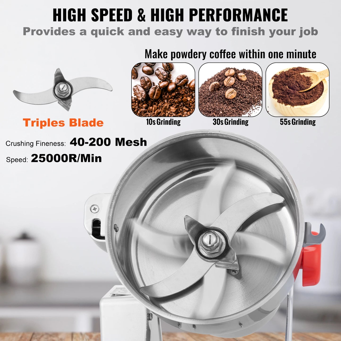 SucceBuy 150-2500g Electric Grain Mill Grinder – Commercial Spice & Herb Grinder for Coffee, Corn & Cereals