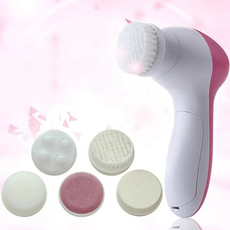 5-in-1 Electric Facial Cleansing Brush - Face Wash, Spa Massage & Blackhead Cleaning Skincare Tool
