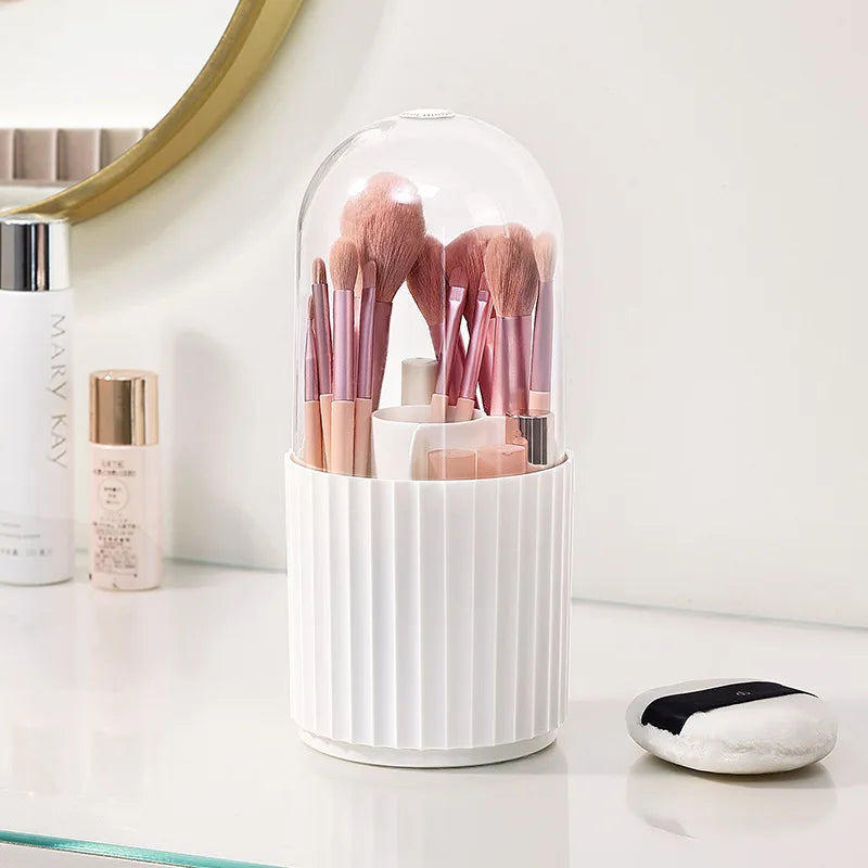 360° Rotating Makeup Brush Holder with Lid – Organizer for Vanity, Desktop, Countertop & Dresser Table