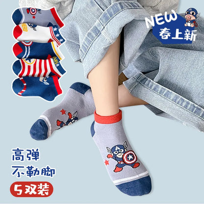 5 Pairs Spiderman Kids Socks – Anime Cartoon Short Socks for Boys & Girls, Summer & Spring Baby Boat Socks Gift for Ages 1-12 Years