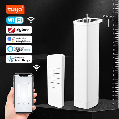 Smart Tuya WiFi/ZigBee Electric Curtain Shutter Motor – 22.5CM, RF Remote, App Control, Alexa, Google Assistant & SmartThings Compatible