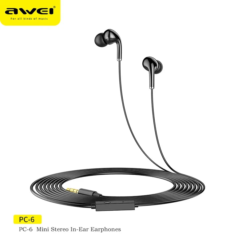 Awei Wired In-Ear Headphones – Bass Stereo Earbuds with Mic, In-Line Control for Phones & Sports