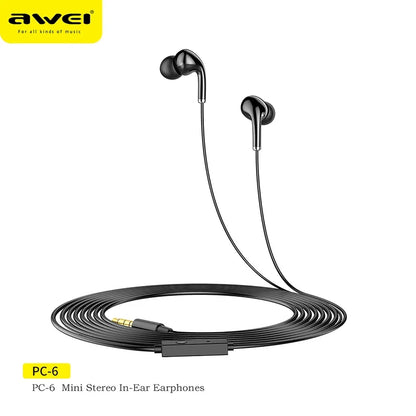 Awei Wired In-Ear Headphones – Bass Stereo Earbuds with Mic, In-Line Control for Phones & Sports