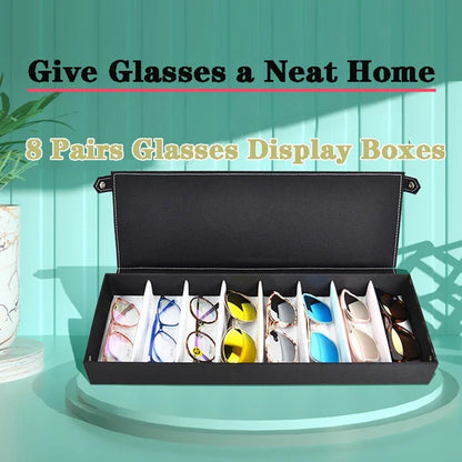 High-Quality Glasses Storage Case – 8-Slot Grid Display Stand for Eyeglasses & Sunglasses Organizer
