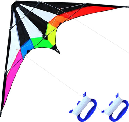 48-Inch Rainbow Dual Line Stunt Kite - Professional Flying Kite with Handles and Lines
