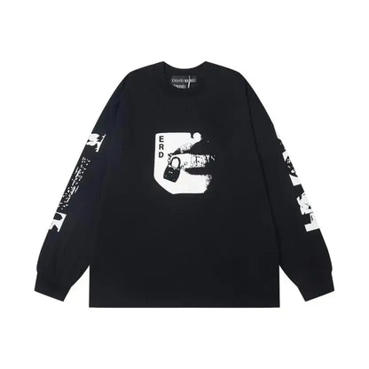 Washed Casual Hoodie Sweatshirt — Unisex Loose-Fit Street Style Crew Neck with Lip Print Letter Design, Vintage Comfortable Top