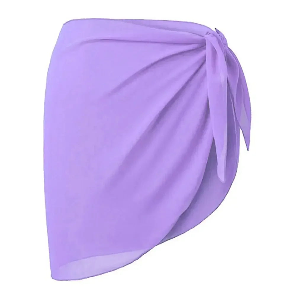 Women's Summer Sheer Sarong Cover-Up - Solid Chiffon Bikini Wrap Beach Skirt