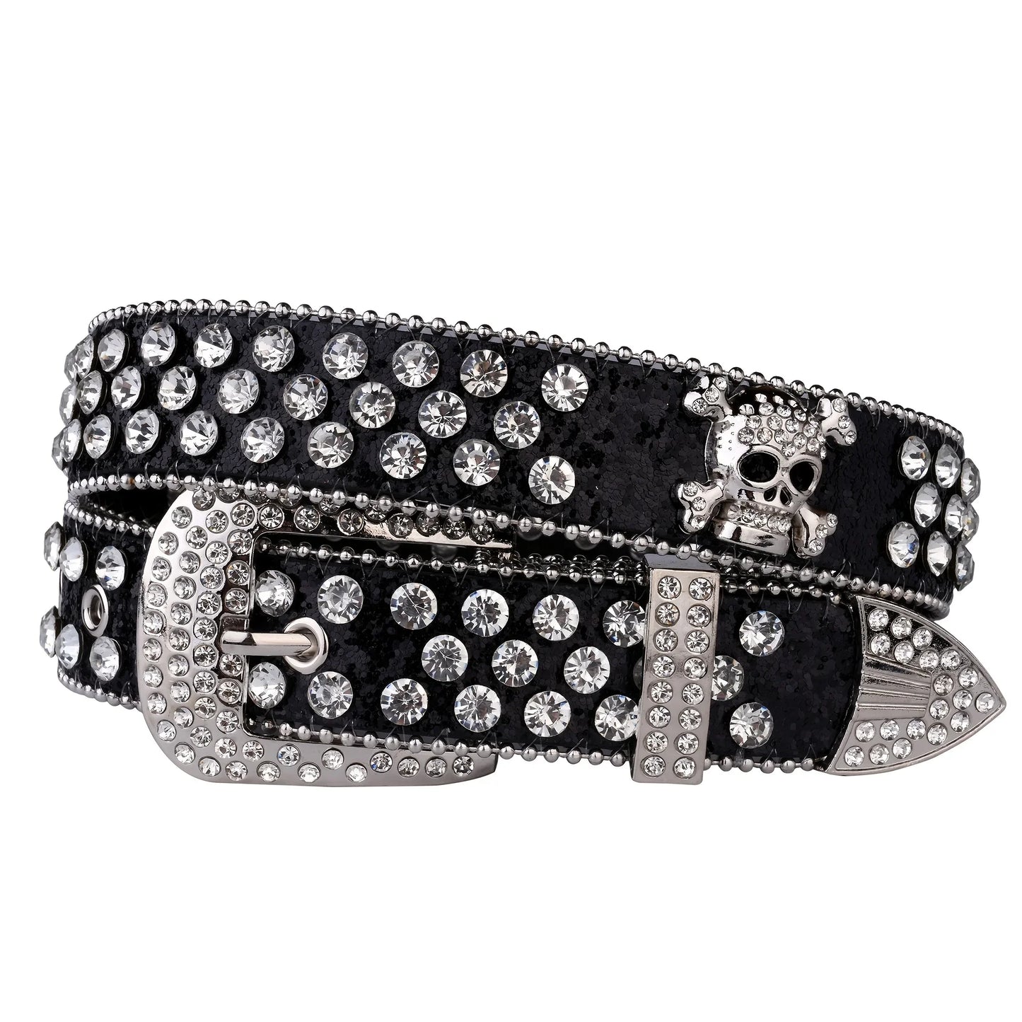 Rhinestone Skull Western Cowgirl Belt for Women & Girls – Studded PU Leather Country Style