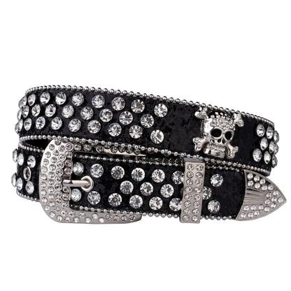 Rhinestone Skull Western Cowgirl Belt for Women & Girls – Studded PU Leather Country Style