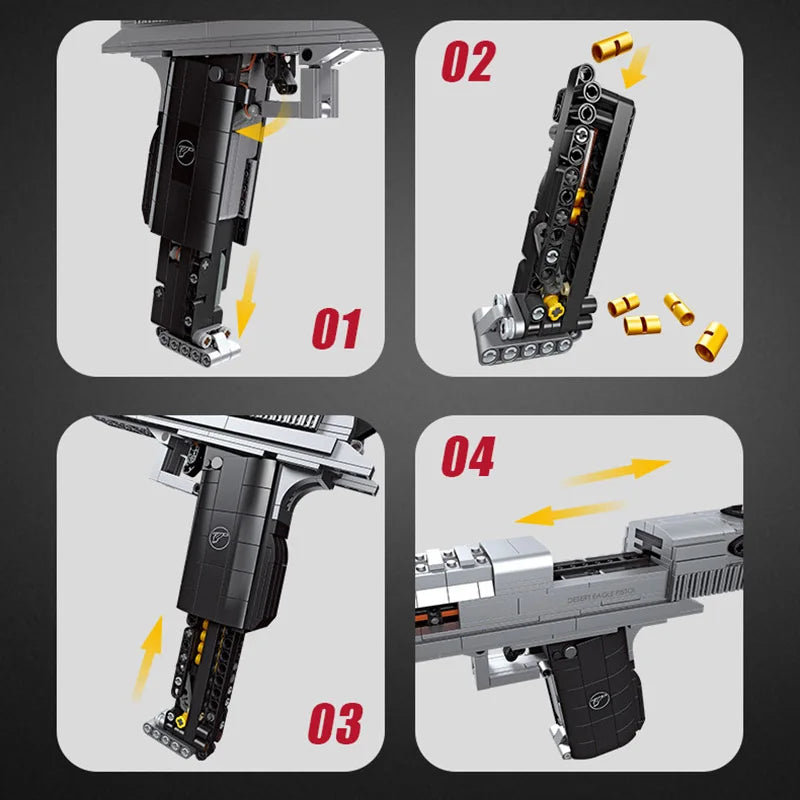 795pcs Desert Eagle Handgun Building Block Set – Military MOC Pistol Toy for Kids & Adults