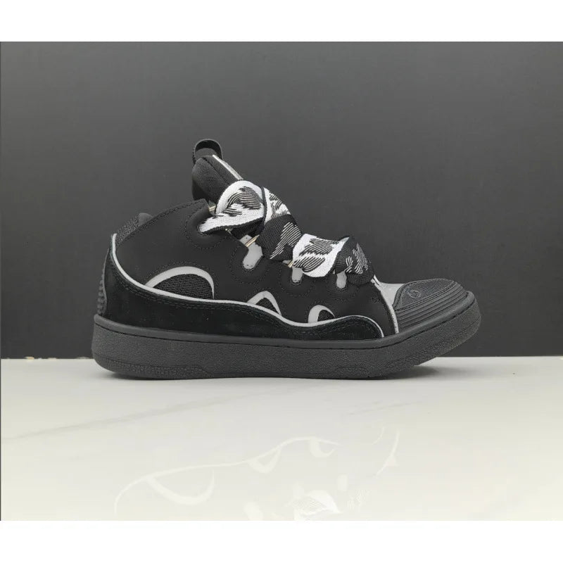 Unisex Leather Lace-Up Sneakers - Retro Casual Sports Shoes with Dad Shoe Style