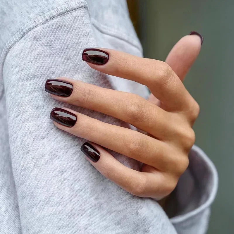 Solid Color Press-On False Nails Set – Square Shape Wearable Nail Art Tips with Glue, Fashion Manicure Accessories (Wholesale)