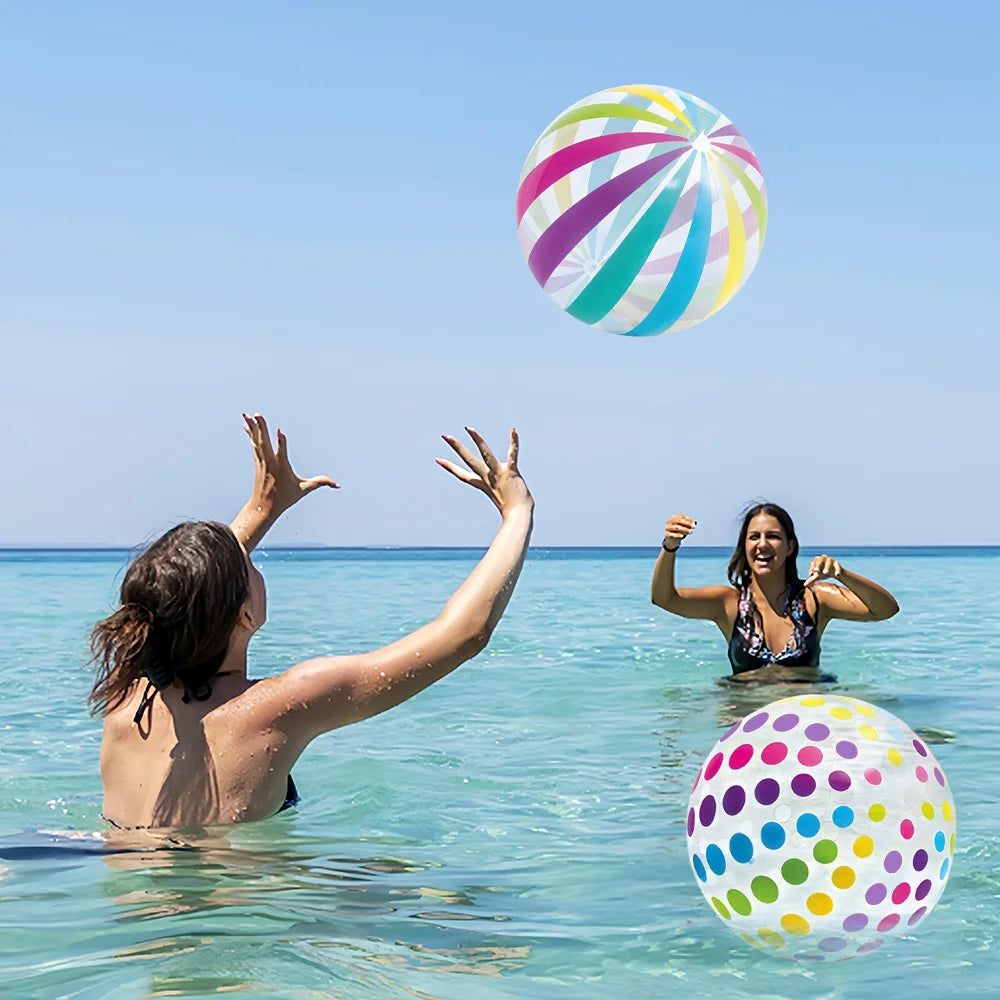 2-Pack 15.35-Inch Colorful Striped Transparent Inflatable Beach Balls — Fun Set for Beach & Pool Party Games