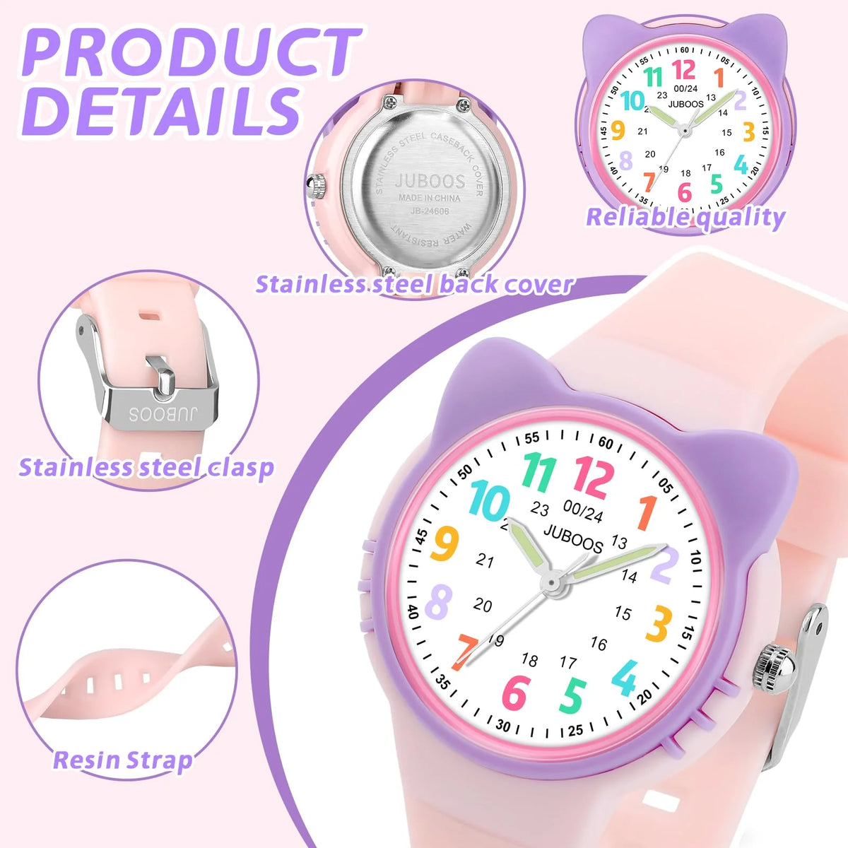 Kids Analog Learning Watch for Boys and Girls - Easy-to-Read 3ATM Waterproof Quartz Wristwatch for Ages 3–12