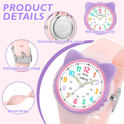 Kids Analog Learning Watch for Boys and Girls - Easy-to-Read 3ATM Waterproof Quartz Wristwatch for Ages 3–12