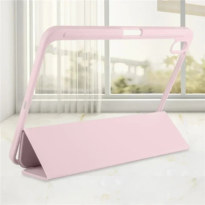 Clear Acrylic iPad Case with Pen Holder - Trifold Hard Back Cover for iPad 10th Gen, Air 11 & Compatible Models
