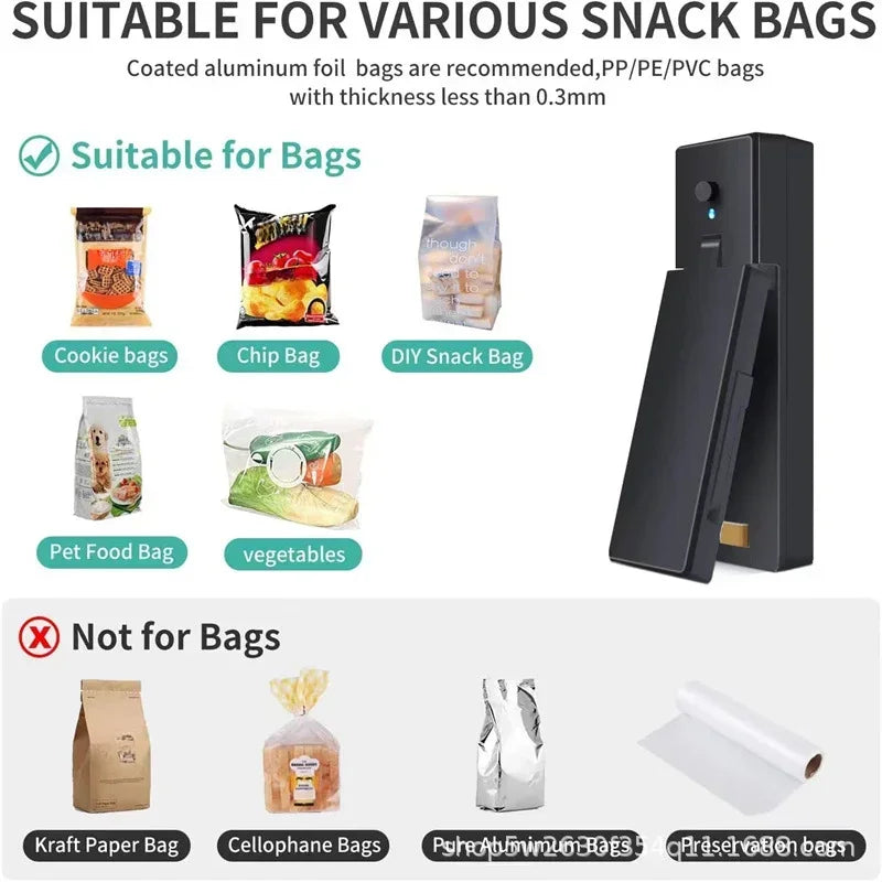 Mini USB Rechargeable Heat Sealer – Portable Food & Snack Bag Sealing Machine with Storage Clip for Kitchen Use