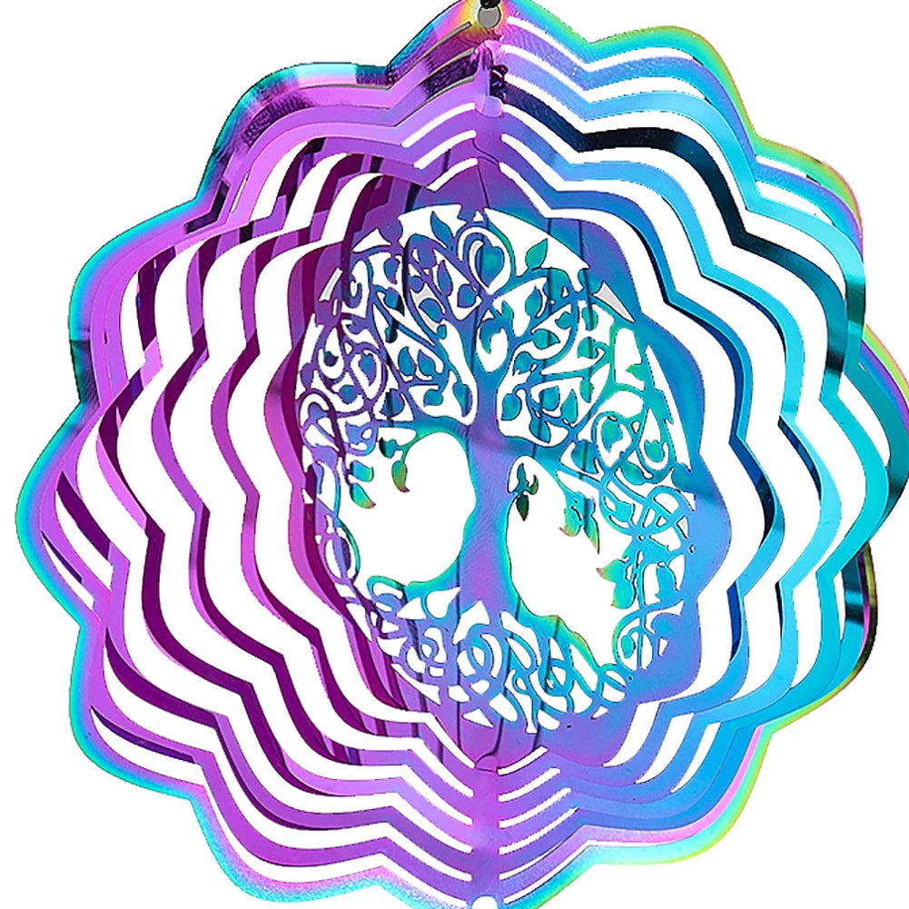 Tree of Life Wind Spinner with Gradient Spiral Tail – Hanging Garden Decor with Gazing Ball & Wind Chime Effect