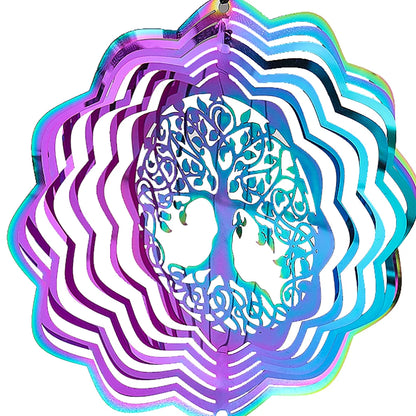 Tree of Life Wind Spinner with Gradient Spiral Tail – Hanging Garden Decor with Gazing Ball & Wind Chime Effect