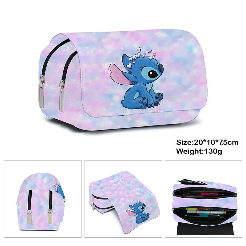 Stitch Fully Printed Flap Pencil Case – Kawaii Anime Stationery Box for School Girls